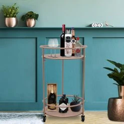 MonsterShop Chariot De Bar Desserte Cocktails Boissons Table Année 30 Art Déco O... -Pegane Shop 26557 small rose gold bar cart 009
