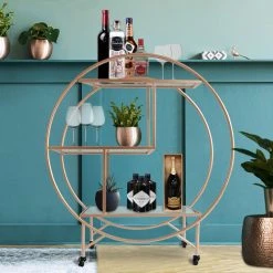 MonsterShop Chariot De Bar Desserte Cocktails Boissons Table Année 30 Style Halo ... -Pegane Shop 26559 large rose gold bar cart 013