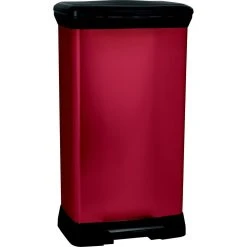 Curver Poubelle à Pédale Rectangulaire - 50 L - Aspect Métal - Rouge - 187...