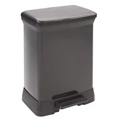 Curver Poubelle à Pédale Rectangulaire - 30 L - Aspect Métal - Noir - 2032...