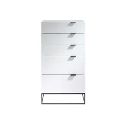 Tousmesmeubles Chiffonnier 5 Tiroirs Laqué Blanc/Métal - ONEL