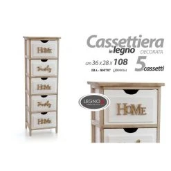 Webmarketpoint Accueil Commode En Bois Blanc Family 5 Tiroirs Cm 36 X 28 X 108 H