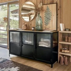 SANS MARQUE Buffet 3 Portes Métal Et Verre Tibo Atmosphera - Noir -Pegane Shop buffet 3 portes metal et verre tibo atmosphera noir 11157502 29193024 1140x1140