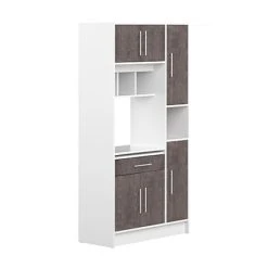 TEMAHOME Buffet De Cuisine LOUISE - Blanc Et Béton - SYMBIOSIS