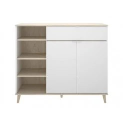 Vente-unique Buffet De Cuisine WAJDI - 2 Portes, 1 Tiroir Et 4 Niches - Blanc Et Ch... -Pegane Shop buffet de cuisine wajdi 10881562 28412130 1140x1140