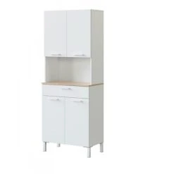 Pegane Buffet Meuble Cuisine 4 Portes + Tiroir Coloris Blanc Artic / Chêne C...