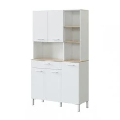 Pegane Buffet Meuble Cuisine 5 Portes + 1 Tiroir Coloris Blanc Artic/chêne C...