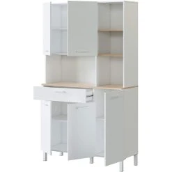 Pegane Buffet Meuble Cuisine 5 Portes + 1 Tiroir Coloris Blanc Artic/chêne C... -Pegane Shop buffet meuble cuisine 5 portes 1 tiroir coloris blanc articchene canadien hauteur 186 cm x longueur 108 cm x profondeur 40 cm 10519910 27267794 1140x1140