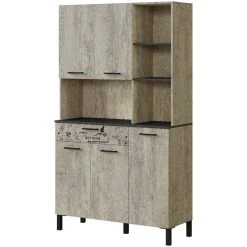 Pegane Buffet Meuble Cuisine Coloris Chêne Canadien/gris Anthracite Avec Imp...