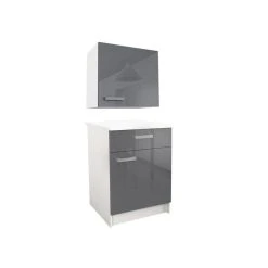 Vente-unique Caissons De Cuisine - 1 Meuble Bas & 1 Meuble Haut - 2 Portes & 1 Tiro...