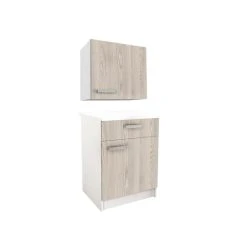 Vente-unique Caissons De Cuisine - 1 Meuble Bas & 1 Meuble Haut - 2 Portes & 1 Tiro...