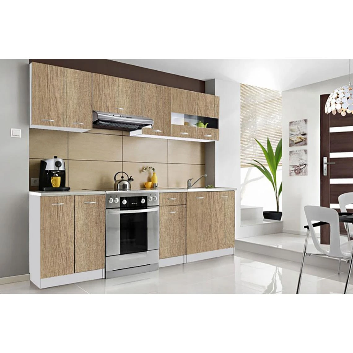 Hucoco CEDAR - Cuisine Complète Scandinave L 2,4 M 7 Pcs + Plan De Travail I... 1 Hucoco CEDAR - Cuisine Complète Scandinave L 2,4 M 7 Pcs + Plan De Travail I...