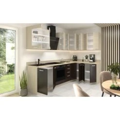 Tbs CHAMONIX Cuisine Complete D'angle Réversible - Mélamine Décor Chene... -Pegane Shop chamonix cuisine complete dangle reversible melamine decor chene 270 x 150 cm plan de travail non inclus 14069732 39072358 1140x1140