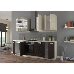 Tbs CHAMONIX Cuisine Complète - Mélamine Décor Chêne Foncé - L 240 X ... -Pegane Shop chamonix cuisine complete melamine decor chene fonce l 240 x p 60 x h 82 cm plan de travail non inclus 14069722 39072310 1140x1140