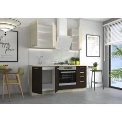 Tbs CHAMONIX Cuisine Complète - Meuble Four - Mélamine - Décor Chêne -... -Pegane Shop chamonix cuisine complete meuble four melamine decor chene l 180 x p 60 x h 82 cm plan de travail non inclus 14069716 39072296 1140x1140