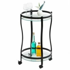 IDIMEX Chariot De Service VEGA, En Métal Noir Et Verre Trempé Transparent