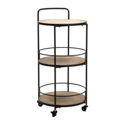 ALTER Chariot Rond En Métal Et Bois, Avec 3 étagères Et Roulettes Pratiqu...
