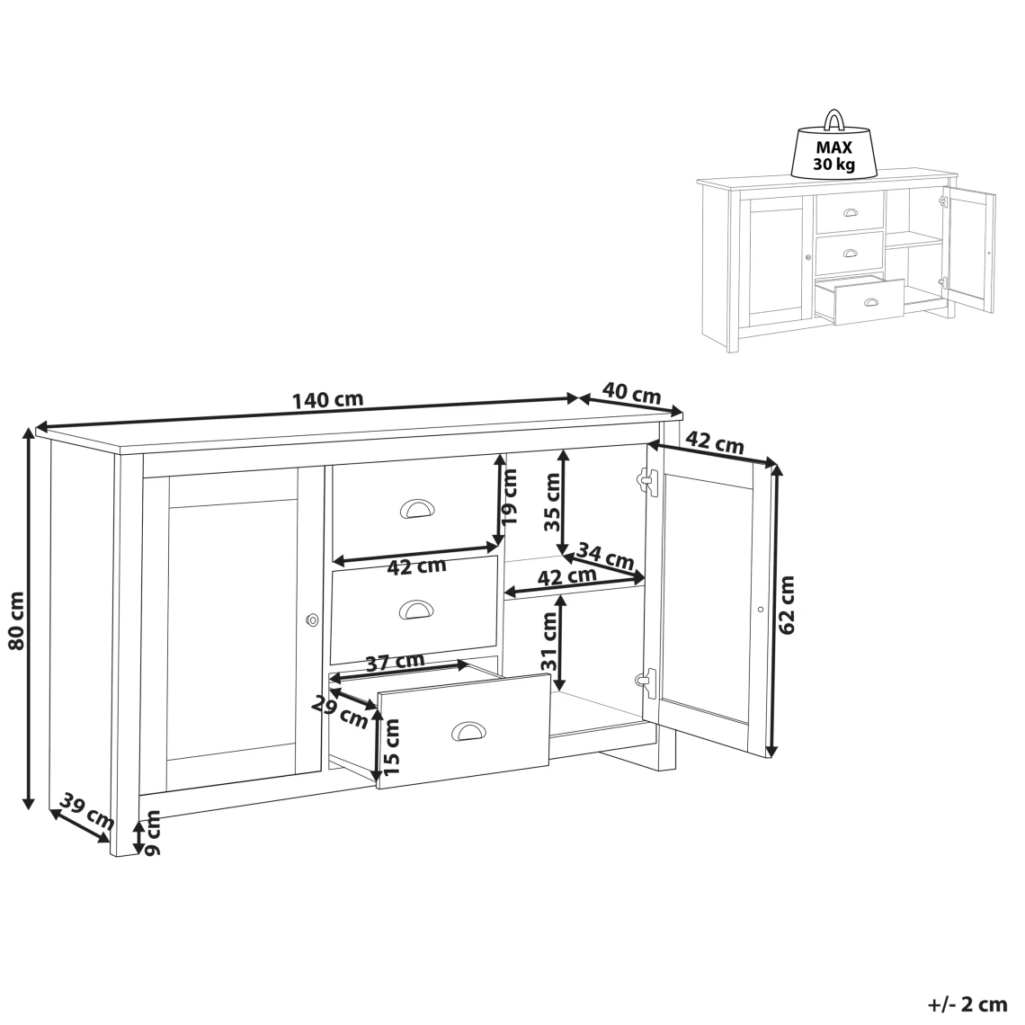 Beliani Commode à 2 Portes Bois Clair LANSIN 2 Beliani Commode à 2 Portes Bois Clair LANSIN - Image 2