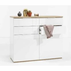 LLB LIVING LIFE BED Commode Blanche 4 Tiroirs 2 Portes Pour Salle à Manger Salon Chambre