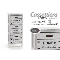 Webmarketpoint Commode Shabby Blanche En Bois 3 Tiroirs Cm 30 X 24 X 74 H