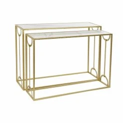 Console DKD Home Decor Doré Métal Marbre (107.5 X 30.5 X 79 Cm) (2 P...