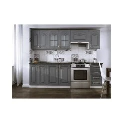 Meublesline Cuisine Complète 240 Cm DINA Grise Avec Moulures