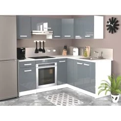 Vente-unique Cuisine Complète D'angle - 9 éléments De Rangements - Gris & Blanc ...