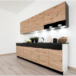 Pegane Cuisine Complète Erika 7 éléments Couleur Chêne Artisan/noire Avec...