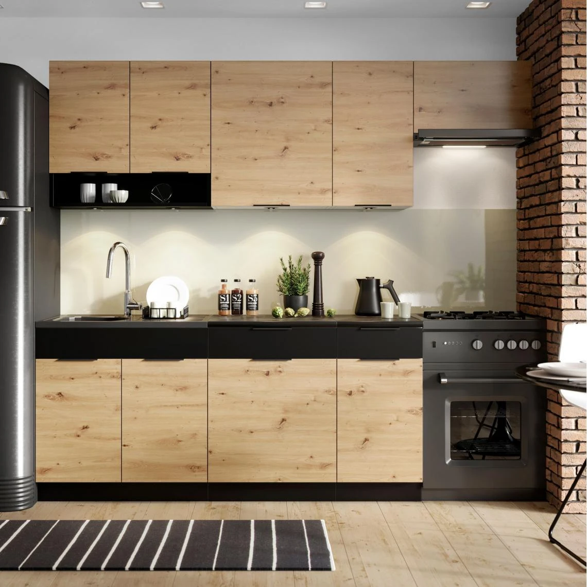 Pegane Cuisine Complète Erika 7 éléments Couleur Chêne Artisan/noire Avec... 2 Pegane Cuisine Complète Erika 7 éléments Couleur Chêne Artisan/noire Avec... - Image 2