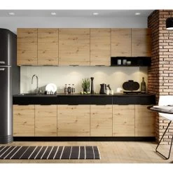 Pegane Cuisine Complète Erika 8 éléments Couleur Chêne Artisan/Noir Avec ...