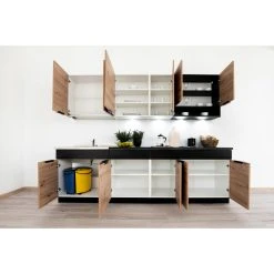 Pegane Cuisine Complète Erika 8 éléments Couleur Chêne Artisan/Noir Avec ... -Pegane Shop cuisine complete erika 8 elements couleur chene artisannoir avec plan de travail inclus longueur 260 cm 12283014 32716780 1140x1140