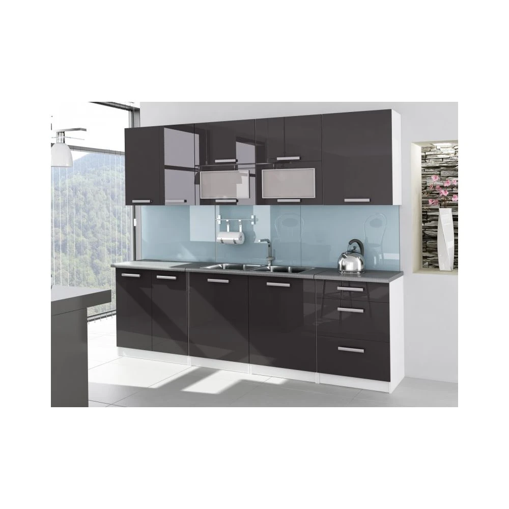 Meublesline Cuisine Complète Laquée 2m60 TARA Gris 1 Meublesline Cuisine Complète Laquée 2m60 TARA Gris