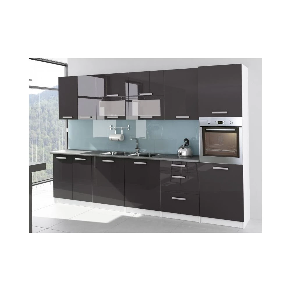Meublesline Cuisine Complète Laquée 3m20 TARA Avec Colonne Four Grise 1 Meublesline Cuisine Complète Laquée 3m20 TARA Avec Colonne Four Grise