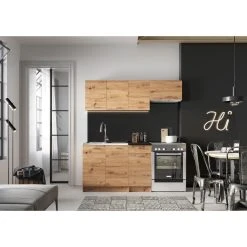 Pegane Cuisine Complète Mila 5 éléments Couleur Chêne Artisan Avec Plan D...