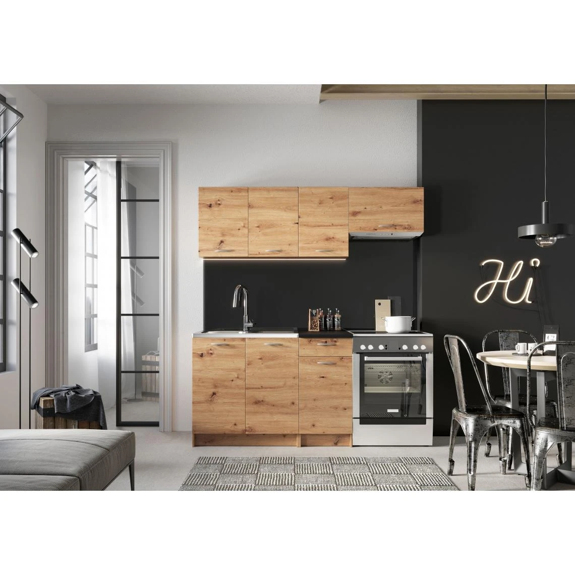 Pegane Cuisine Complète Mila 5 éléments Couleur Chêne Artisan Avec Plan D... 1 Pegane Cuisine Complète Mila 5 éléments Couleur Chêne Artisan Avec Plan D...