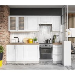 Pegane Cuisine Complète Nela 7 éléments Couleur Blanc Brillant - Longueur ...