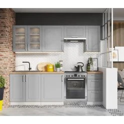 Pegane Cuisine Complète Nela 7 éléments Couleur Gris Mat - Longueur 180/24...