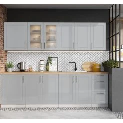 Pegane Cuisine Complète Nela 8 éléments Couleur Gris Mat - Longueur 260 Cm