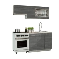 Dusine Cuisine GIOVANNA 5 éléments - Bois Grisé 1m80 - Portes Vitrées à ...