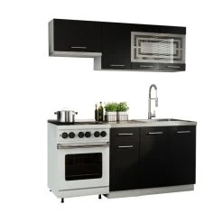 Dusine Cuisine GIOVANNA 5 éléments - Noir Mat 1m80 - Portes Vitrées à Mot...