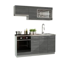 Dusine Cuisine GIOVANNA 6 éléments - Bois Grisé 1m80 Portes Vitrées Four ...