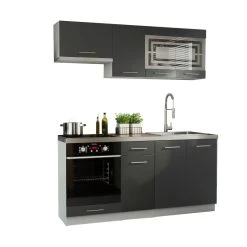 Dusine Cuisine GIOVANNA 6 éléments - Graphite Mat 1m80 Portes Vitrées Four...