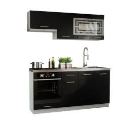 Dusine Cuisine GIOVANNA 6 éléments - Noir Mat 1m80 Portes Vitrées Four Enc...