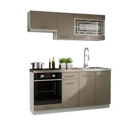 Dusine Cuisine GIOVANNA 6 éléments - Taupe Mat 1m80 Portes Vitrées Four En...