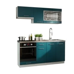 Dusine Cuisine GIOVANNA 6 éléments - Turquoise Mat 1m80 Portes Vitrées Fou...