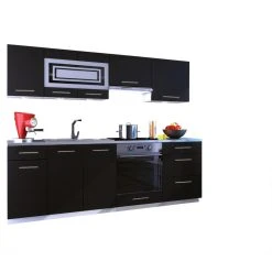 Dusine Cuisine GIOVANNA 8 éléments - Noir Mat 2m40 Casserolier Four Encastr...