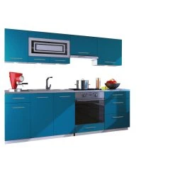 Dusine Cuisine GIOVANNA 8 éléments - Turquoise Mat 2m40 Casserolier Four En...