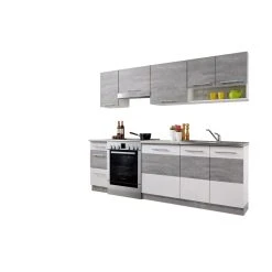 Dusine Cuisine LAX Finition BETON Et Blanc Mat 7 éléments 240 Cm