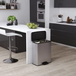 Curver Poubelle Double à Pédale Deco 26L+26L Argenté