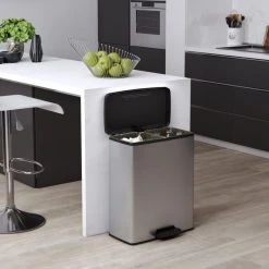 Curver Poubelle Duo à Pédale Deco 26L+26L Argenté